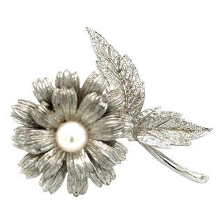 Mikimoto Estate Akoya Pearl Brooch Pin Sterling Silver 6.16 mm For Sale