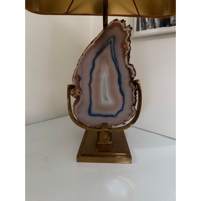 Willy Daro attributed unsigned Vintage Brass & Agate Table Lamp, 1970s—pure perfection. Iconic design from the ‘70s,...