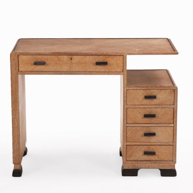 Art Deco A Small English Art Deco Cerused Oak Desk, C. 1940. For Sale - Image 3 of 9