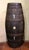Circa 1900 or earlier oak Syrah wine barrel, French. Top carved "639, ARLDA", the tap holes closed. Staved with heavy iron...