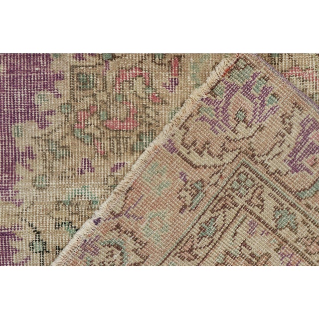 Distressed Vintage Runner in Purple With Beige Floral Medallion, by Rug & Kilim For Sale In New York - Image 6 of 7