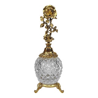 Vintage Victorian Gold Ormolu Crystal Vanity Perfume Bottle For Sale