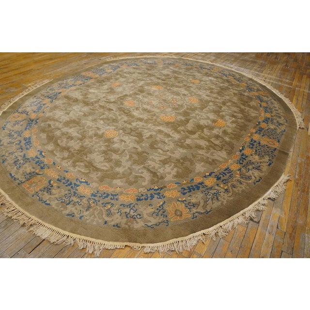 Late 19th Century Excellent Tan-Camel Background in a Chinoiserie Pattern Antique Oval Chinese Peking Dragon Rug For Sale - Image 5 of 12