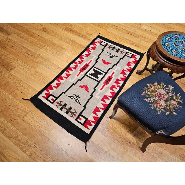 Vintage Native American Navajo Rug, Handwoven Wool, Storm Pattern, 3x5 For Sale - Image 4 of 13