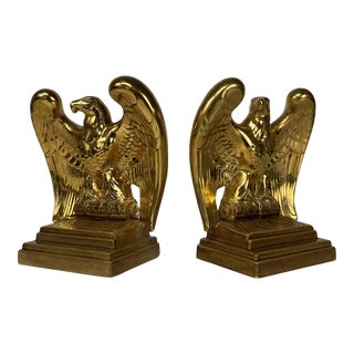 Gold Ceramic Eagle Bookends a Pair For Sale