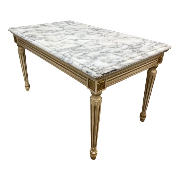 Neoclassical Parcel and Gilt Wood Coffee Table with Marble Top For Sale