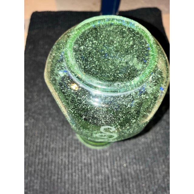 Glass Verrerie De Biot Vintage Hand-Blown Biot France Seeded Bubble Glass Vase With Etched Ship For Sale - Image 7 of 10