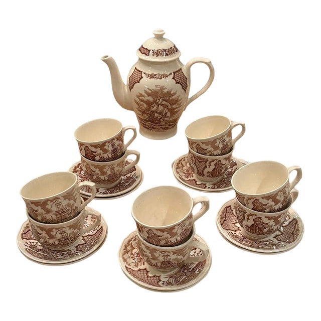 Vintage Alfred Meakin Staffordshire Fair Winds The Friendship of Salem Tea Set for Ten- 22 Pieces For Sale