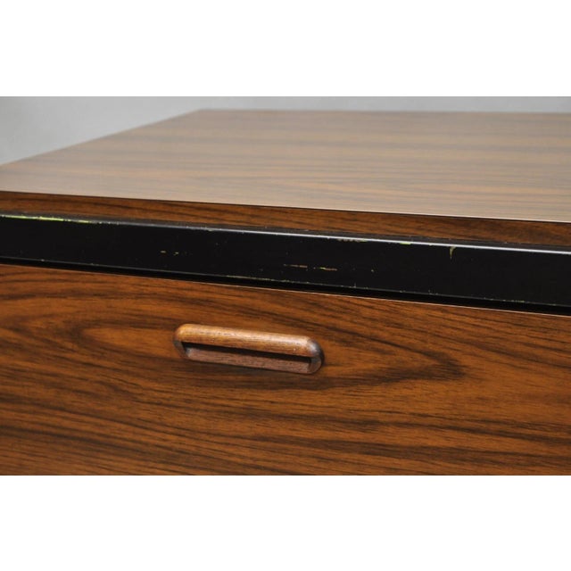 Vintage Mid Century Modern Faux Rosewood Laminate Steel Metal Credenza Cabinet For Sale - Image 9 of 17