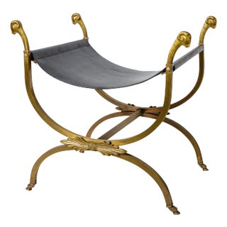 Ram Heads & Leather Campaign Stool, Attributed to Maison Jansen For Sale