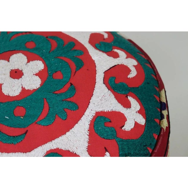 Red Vintage Oriental Stool with Suzani Upholstery, 1950s For Sale - Image 8 of 11
