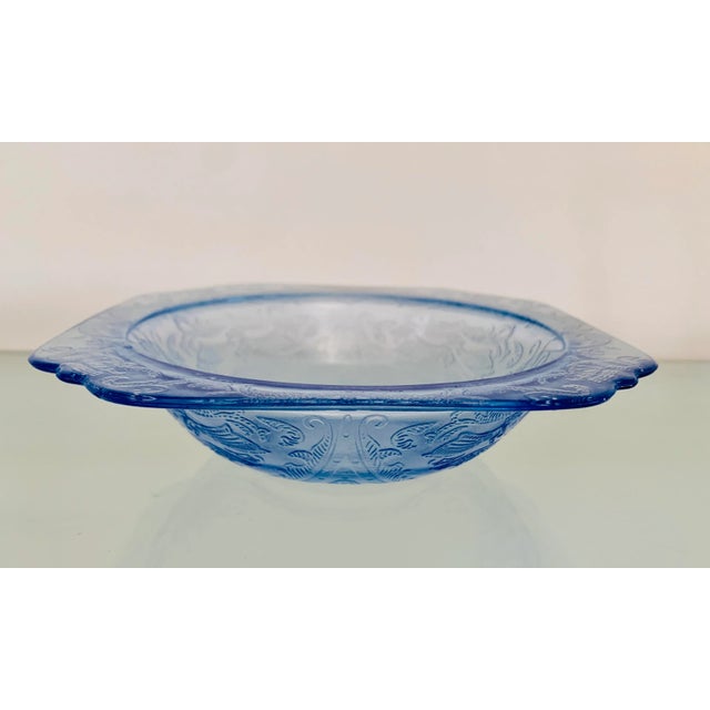 Federal Glass 1930s Blue Depression Glass Madrid Rimmed Soup Bowls - Set of 4 For Sale - Image 4 of 6