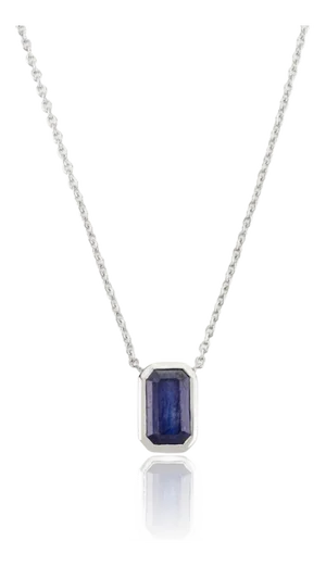 Octagon Cut Blue Sapphire Dainty Pendant Necklace in 14k Gold