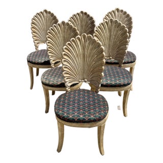 1980s Set of 6 Grotto Shell Back Chairs in Hollywood Regency Style For Sale