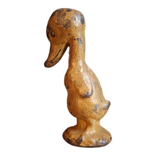 Antique Cast Iron Standing Duck Paperweight Attributed to Hubley C. 1920s Original Paint For Sale