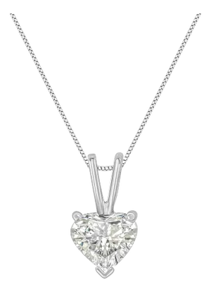 14K White Gold 1/2 Cttw Heart-Shaped Diamond Classic Solitaire 18" Pendant Necklace
