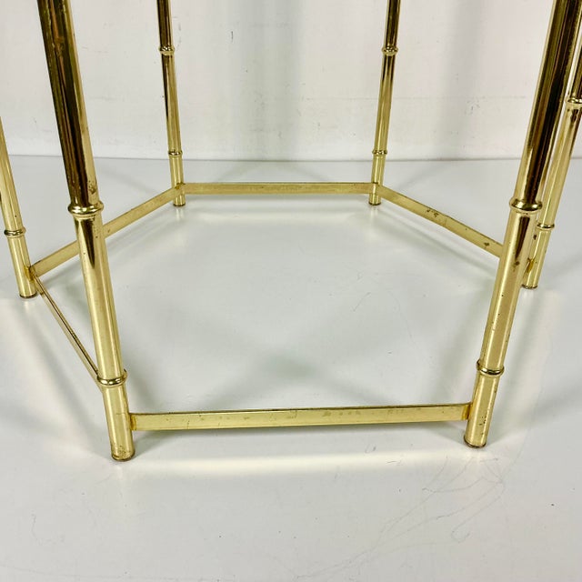 Metal 1970s Vintage Boho Chic Coastal Hollywood Regency Faux Bamboo Metal Drinks Table. For Sale - Image 7 of 12