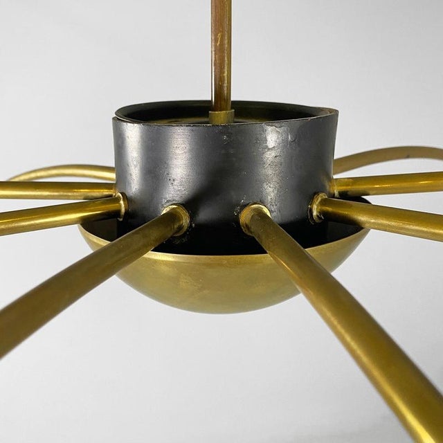 Mid-Century Italian Modern Ten Lights Brass Sputnik Chandelier, 1950s For Sale - Image 3 of 17