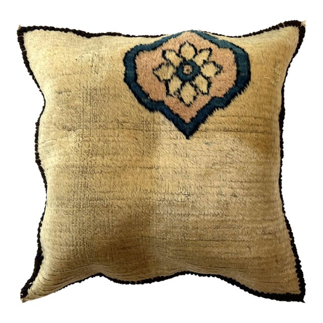 Pillow W/ Antique Persian Rug Fragment, 1'4" X 1'4" For Sale