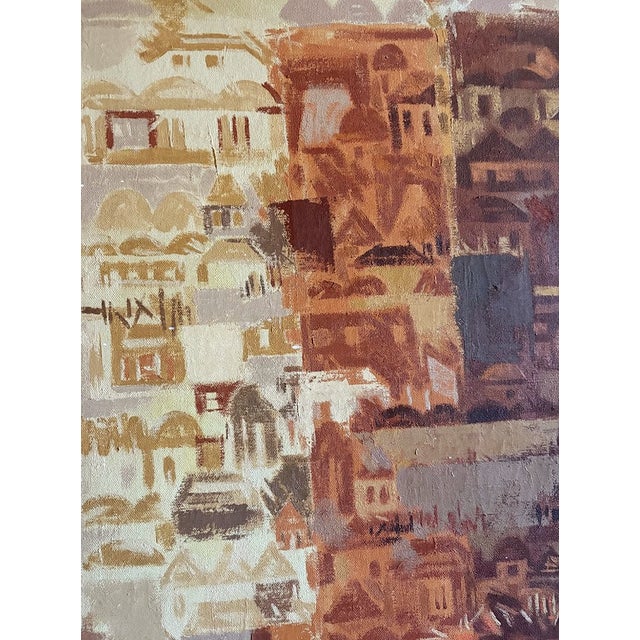 Wood Mid 20th Century Abstract Textured Cityscape in Earth Tones -Signed Brodzinsky For Sale - Image 7 of 10