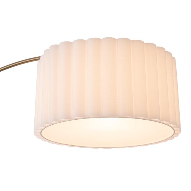 Nova of California 1970s Walnut Scalloped Arc Floor Lamp - Weathered Brass, White Linen, Diffuser, Dimmer For Sale In Los Angeles - Image 6 of 7