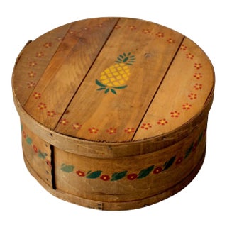 Vintage Stenciled Wooden Cheese Box For Sale