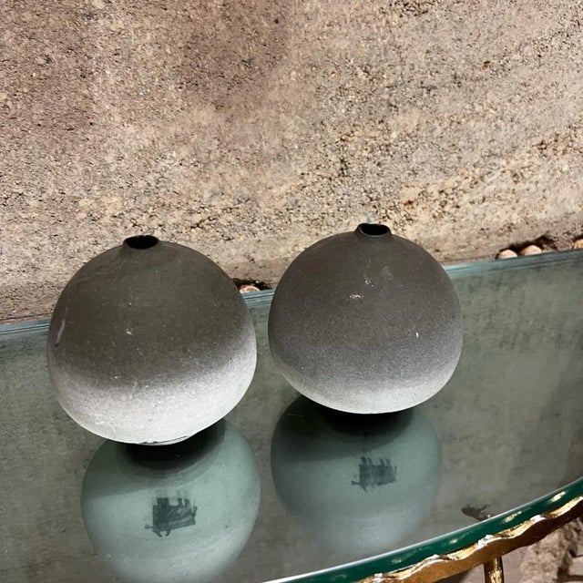 Brown 1970s Art Pottery El Toro Weed Pot Bud Vase Pair For Sale - Image 8 of 12