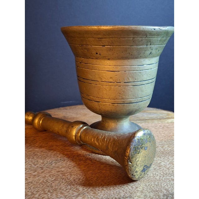 Brass 18th Century Heavy Cast Brass Lathe-Turned Mortar and Pestle For Sale - Image 8 of 15