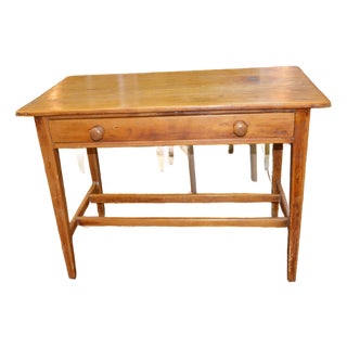 Antique Rustic Pine Work / Side Farmhouse Kitchen Table With Long Drawer For Sale