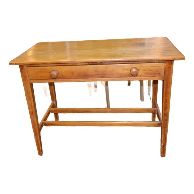 Antique Rustic Pine Work / Side Farmhouse Kitchen Table With Long Drawer For Sale