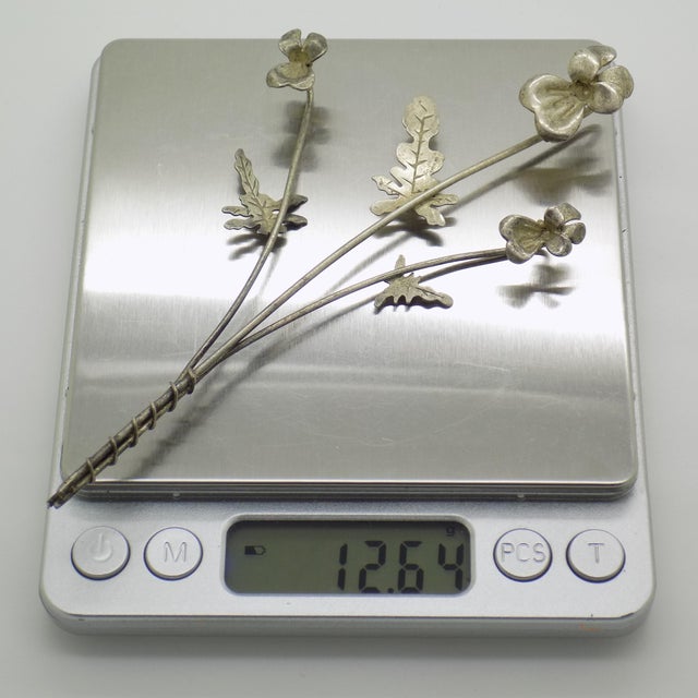 Vintage Italian Handmade Genuine Silver Orchid Branch Long Miniature, 1950s For Sale - Image 10 of 13
