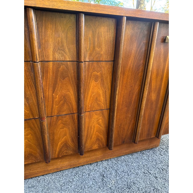 Mid 20th Century Mid-Century Modern Walnut Credenza With Sculptural Fluted Doors For Sale - Image 5 of 12