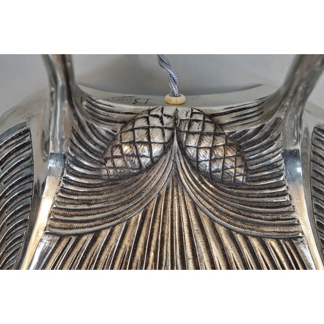 Metal Bousquet & Bloch & Degue French Art Deco Double-Arm Table Lamp 1930s - Pinecone Glass For Sale - Image 7 of 14