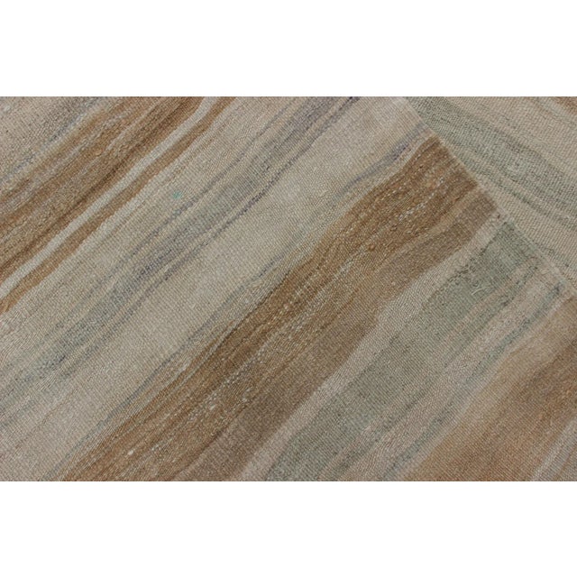 Striped Flat-Weave Vintage Turkish Kilim Wide Gallery Runner With Light Colors For Sale - Image 11 of 12