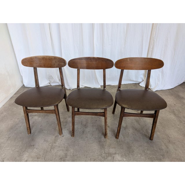 Vintage Wooden Dining Chairs with Brown Leather Seats, 1970s, Set of 3 For Sale - Image 18 of 18