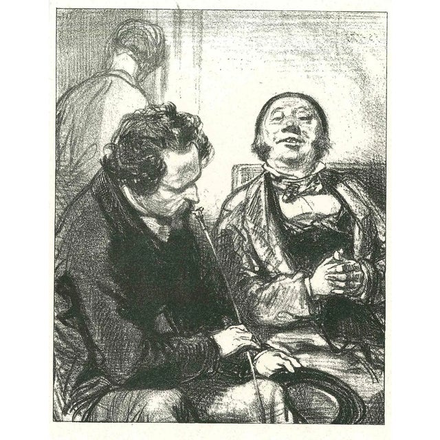 Paul Gavarni, The Conversation, Original Lithograph, 1881 For Sale