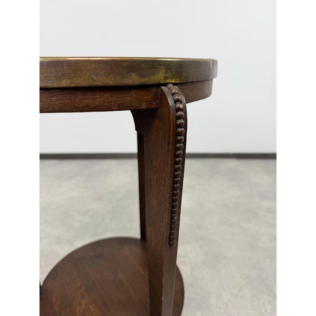 Gold Vienna Secession Oak Side Table with Brass Top and Beaded Details, 1890s For Sale - Image 8 of 10
