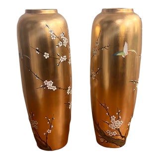 2000s Large Gold Leaf Vases- a Pair For Sale