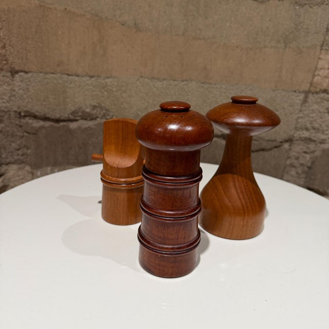 Brown Set of There (3) Salt and Pepper Mill Designed by Jens Quistgaard for Dansk Designs. For Sale - Image 8 of 18