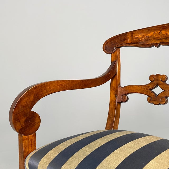 Mid 19th Century Italian Chairs in Wood and Striped Fabric, Set of 2 For Sale - Image 6 of 18