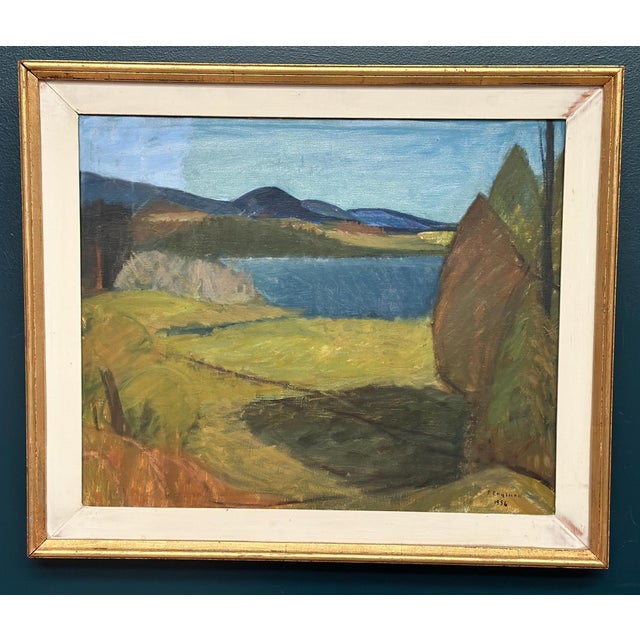 Original Mid Century Swedish Oil on Canvas – “Landscape” by Per Englund – 1956 – Framed 61 × 72 cm (24" × 28.3") A serene...