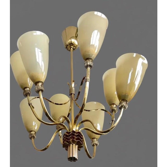 Brass Solid Brass Chandelier – 8 Light Scandinavian Modern Sputnik Fixture For Sale - Image 8 of 9