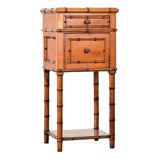 French Faux Bamboo Pine Bedside Cabinet For Sale