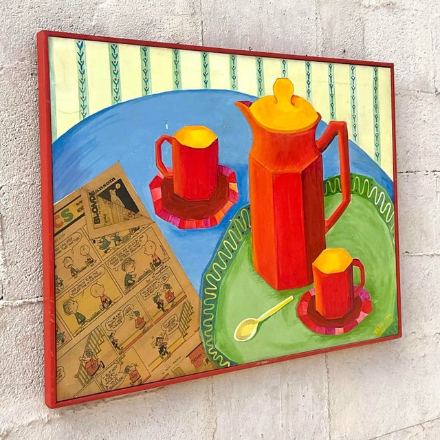 Add eclectic charm to your space with our Vintage Boho Mixed Media Coffee Service Still Life on Canvas. This unique...