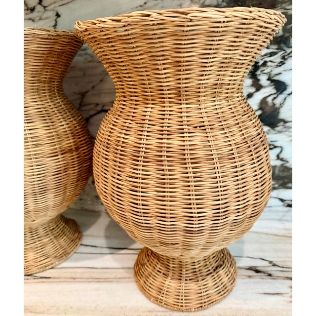 Rattan Jar Shaped Pedestals, Pair For Sale - Image 4 of 6