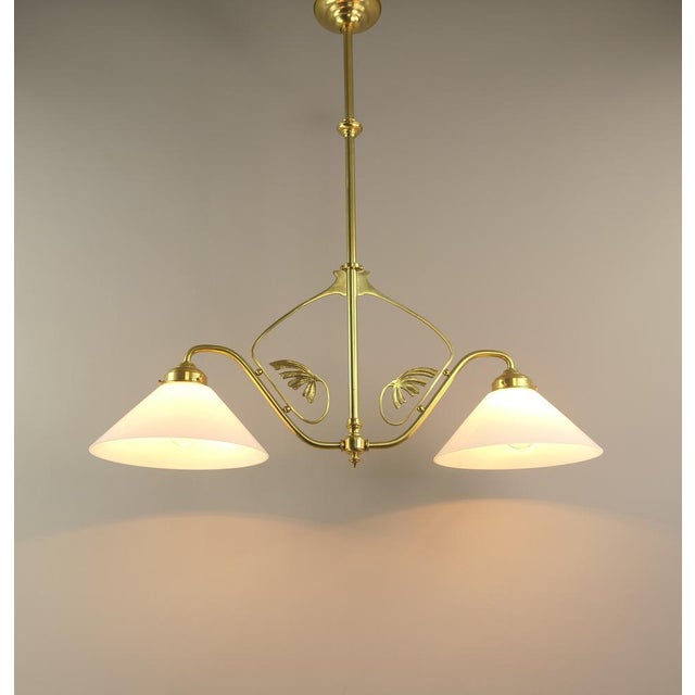 Viennese Art Nouveau Pendant Lamp with Opal Shades, 1920s For Sale - Image 4 of 11