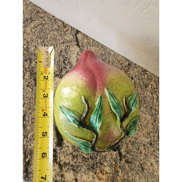Chartreuse Extra Large Vintage Chinese Green and Pink Glazed Ceramic Peach Altar Fruit For Sale - Image 8 of 11