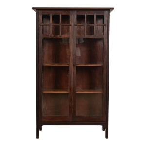 Limbert Style Antique Mission Oak Arts & Crafts Glass Front Bookcase Cabinet, Circa 1900