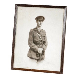 Fascinating World War I Framed Antique Studio Photograph of British Soldier in Uniform Militaria Home Decor For Sale
