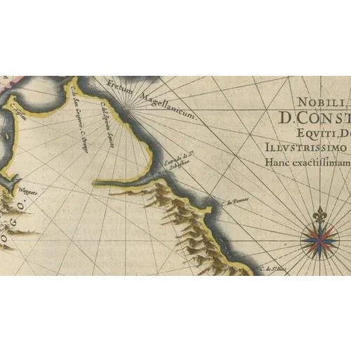 17th Century Strait of Magellan Map with Tierra Del Fuego from Blaeu, 1642 For Sale - Image 5 of 11